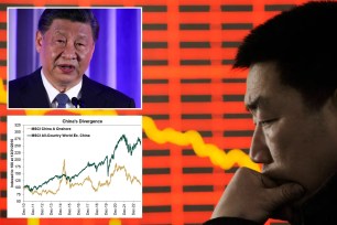 China President Xi Jinping, stock chart and Chinese trader