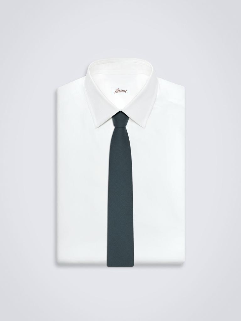 A Brioni tie on a white shirt