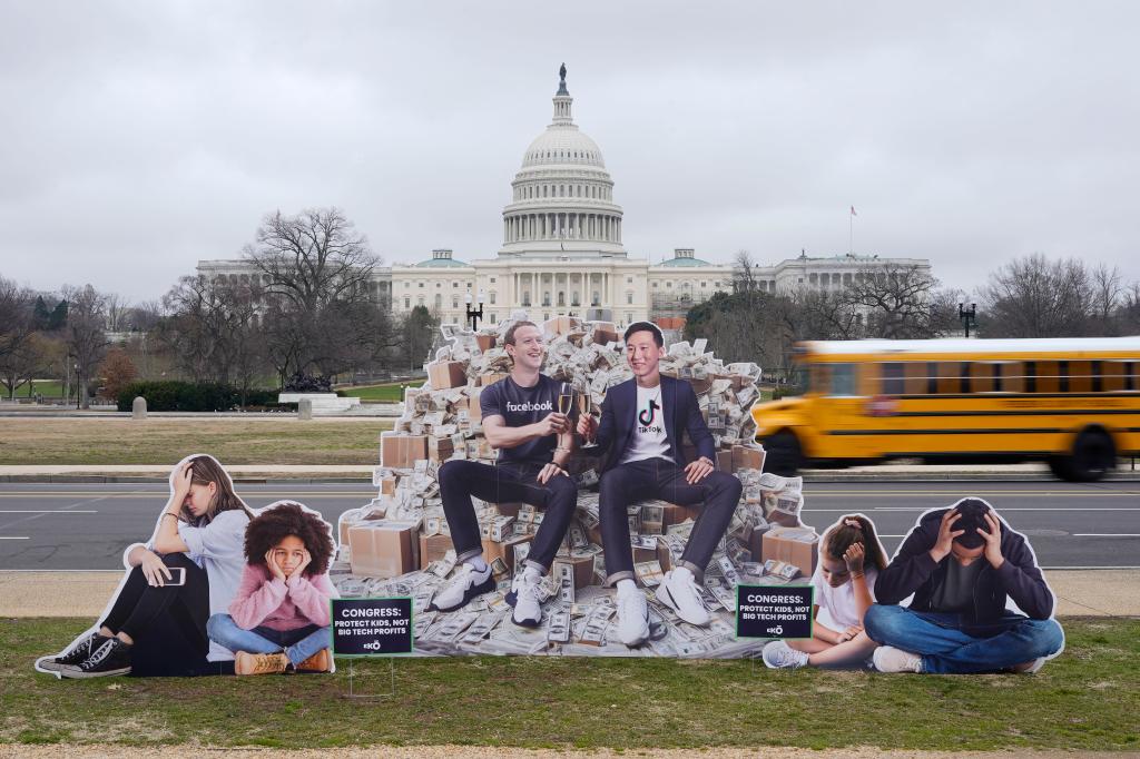 A display in protest of big tech executives is seen in front of the Capitol