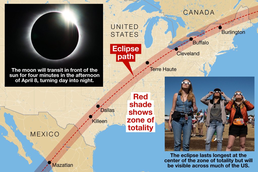 Map that shows the path of the eclipse