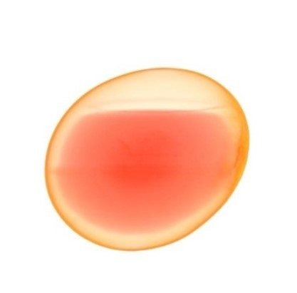 An image of the CT scan of the egg shows a pink center surrounded by white, with the shell appearing orange.