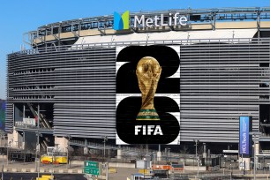 composite image of MetLife stadium with a FIFA poster on it