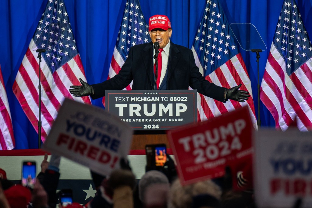 Former President Donald Trump speaking at a rally