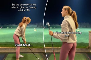 Footage of a woman playing golf is going viral, but it is what a man says to her in the clip that has everyone baffled.