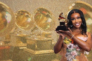 SZA and items from the Grammy Gift Bag.