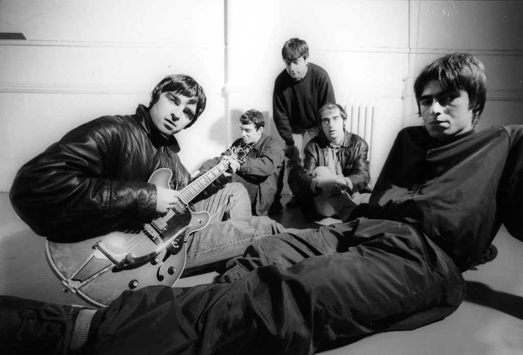 British rock band Oasis at Nomad Studios in Manchester, United Kingdom, in November 1993.