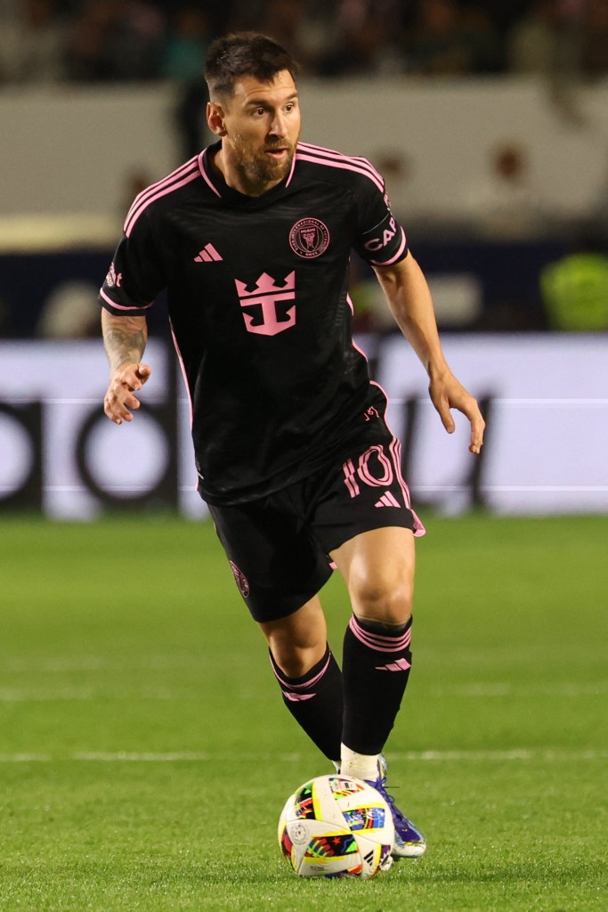 Lionel Messi dribbles the ball during the second half against the LA Galaxy on Feb. 25, 2024.