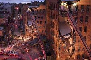 Scene of a partial building collapse at W 172 Street Burnside Avenue on Monday , December 11, 2023 in the Bronx, N.Y. (James Keivom for New York Post) Address of the building is 1915 Billingsley Terrace.
