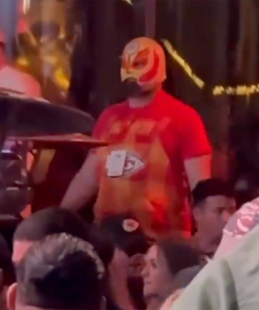 Jason Kelce was seen partying with the Chiefs at a club while wearing a Lucha Libre mask and Kansas City overalls after Super Bowl 2024. 