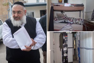 Rabbi Aharon Ramati holding a white paper, escorted by police officers for a court hearing outside the Jerusalem Magistrate's Court.