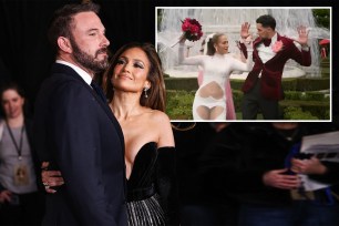J.LO AND BEN AFFLECK POST ON THE CARPET, AND INSET FROM MOVIE