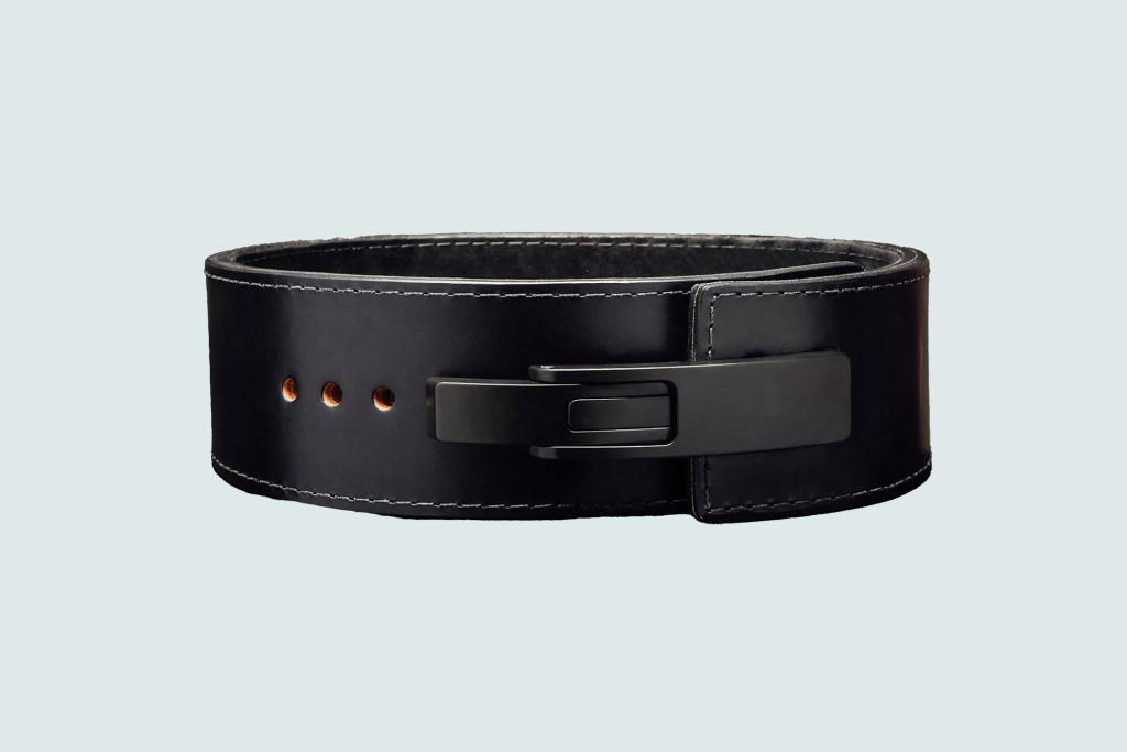 A black leather belt with a buckle.