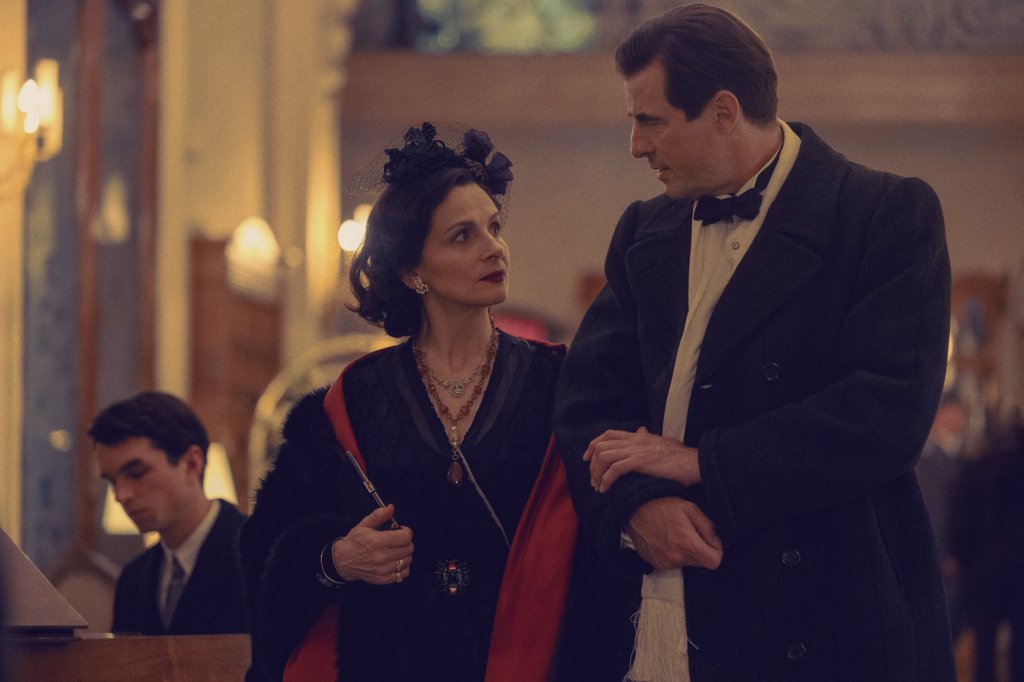 Coco Chanel (Juliette Binoche) consorts with Nazi Spatz (Claes Bang) in a scene from "The New Look." She was later accused of being a Nazi collaborator.