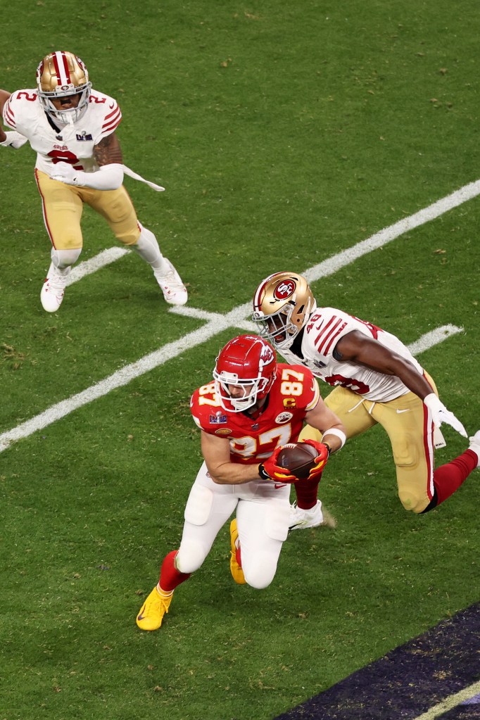 Travis Kelce compiled nine catches for 93 yards during the Chiefs' Super Bowl 2024 victory.