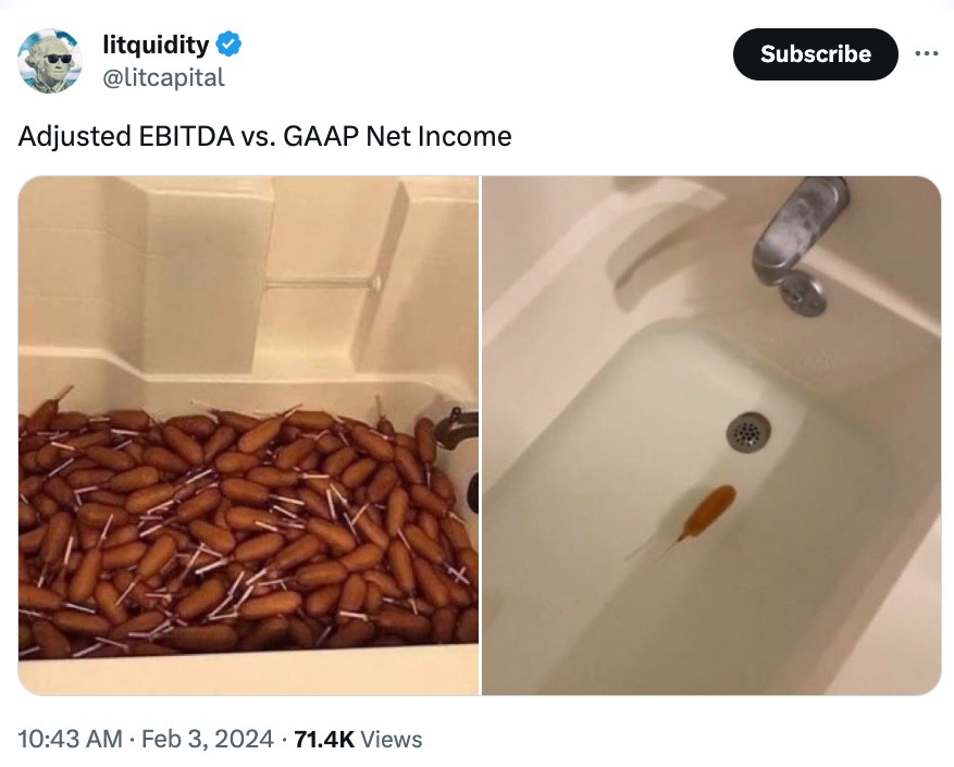 Medina posted funny memes to Litquidity designed to make workers on Wall Street laugh, like this one comparing earnings before interest, taxes, depreciation and amortization to net income.
