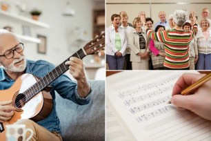 Elderly People playing music - collage image.