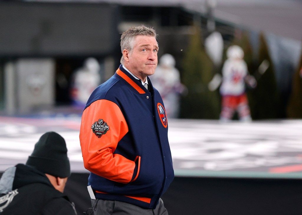 Islanders coach Patrick Roy during his team's loss to the Rangers at MetLife Stadium on Sunday.