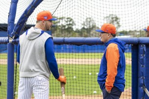 Pete Alonso (l) and Steve Cohen (r) chat recently.