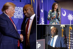 People shaking hands with Tim Scott and Nikki Haley.