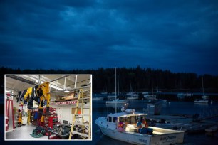 Maine lobster boat rescue, inset photo is image of the interior of a fire department.