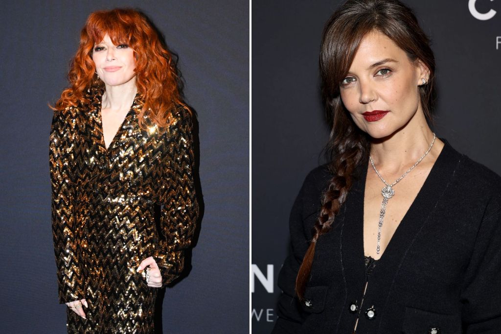 Natasha Lyonne (left) and Katie Holmes (right) attend Chanel Fine Jewelry's store opening.