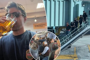 Barstool personality Donnie Does World and several others help subdue a man who tried to open the emergency exit door ona. flight.