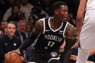 Dennis Schroder, who had 15 points and 12 assists off the bench, looks to make a move during the Nets' 123-103 win over the Spurs.