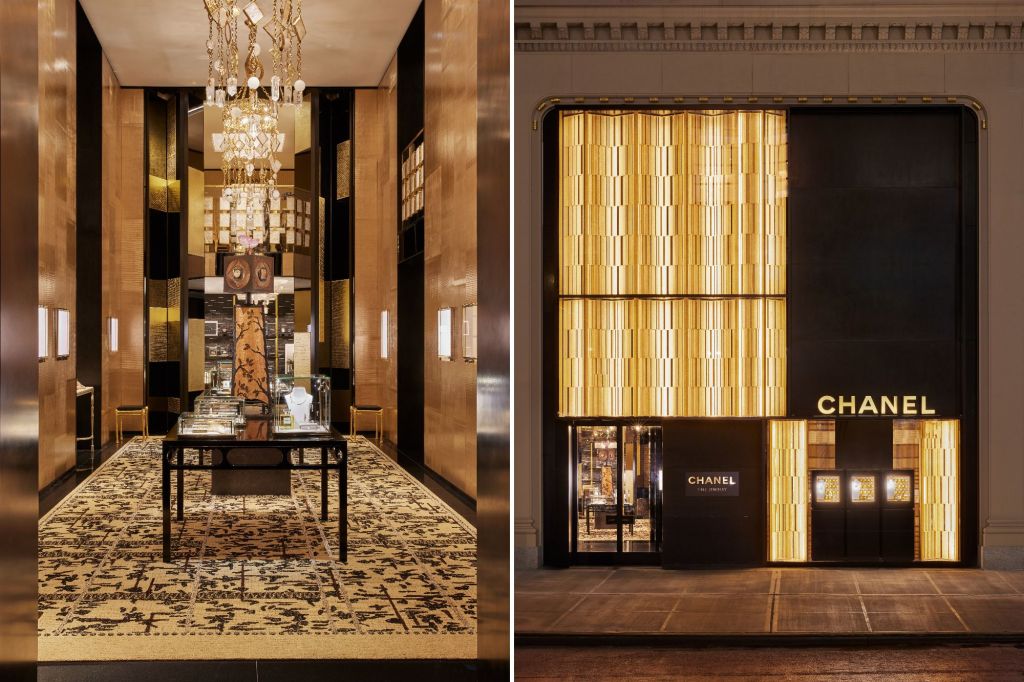 Two side-by-side interior images of the new Chanel boutique.