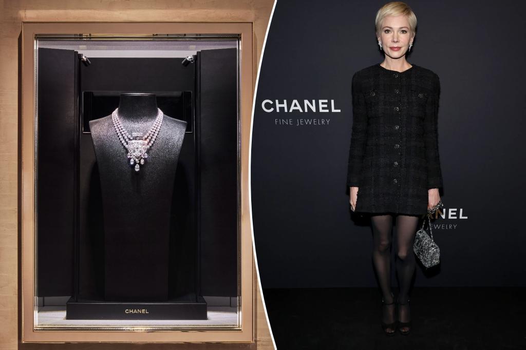 The 55.55 necklace is pictured alongside actress Michelle Williams