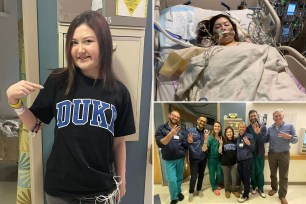 Taylor Stephenson at Duke University Hospital, where she received her third lung transplant. 