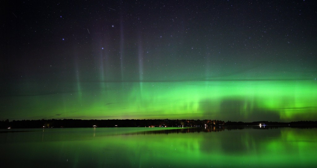 Northern lights are seen in the night sky near Canyon, Minnesota