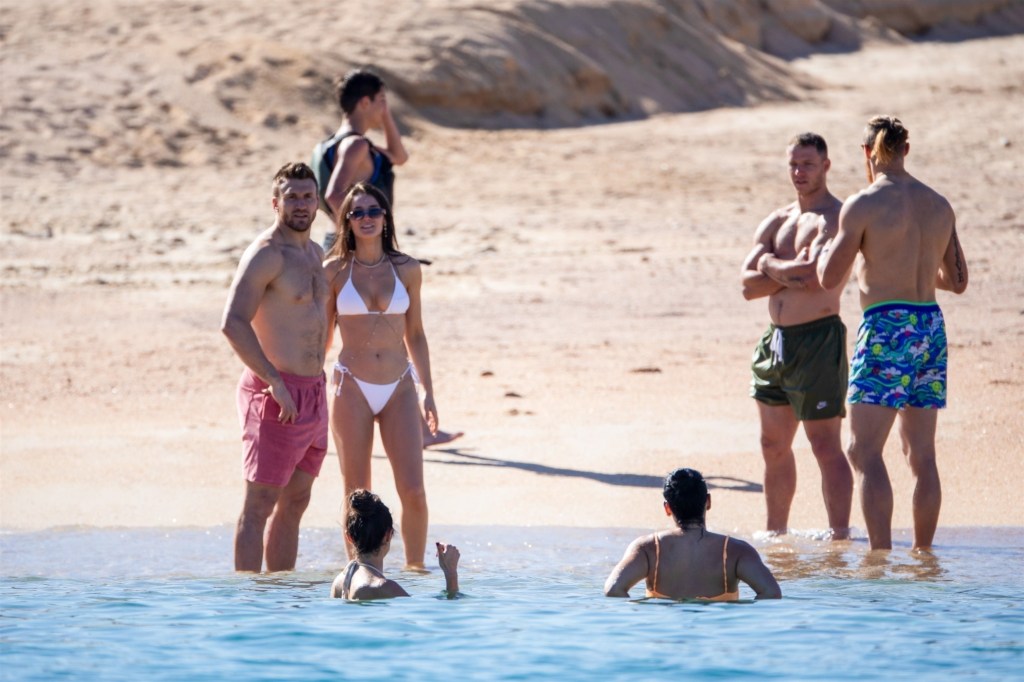 The group could be seen taking a dip in the water.