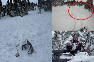 Snowmobilers Mason Zak and Jake Dahl narrowly escaped with their lives after an avalanche trapped them on a mountain in Wyoming, leaving one of them buried in snow for up to seven minutes, as seen in a chilling video