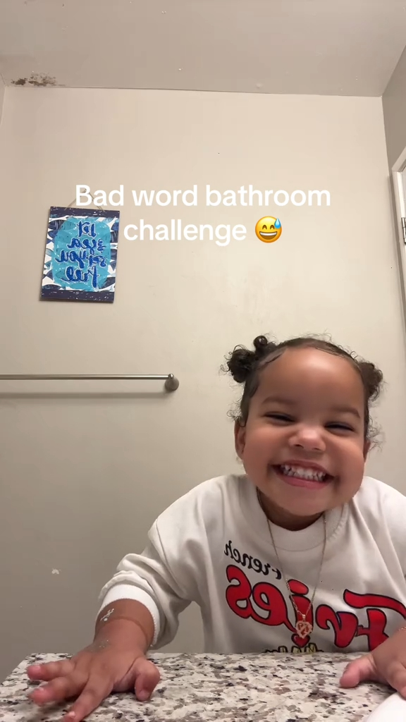 little girl saying curse words in bad word challenge