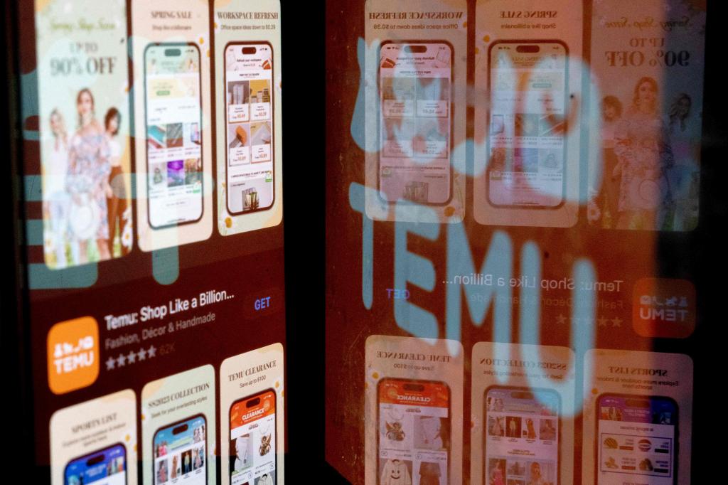 This photo illustration shows the Temu app in the App Store reflected in the companys logo in Washington, DC, on February 23, 2023.