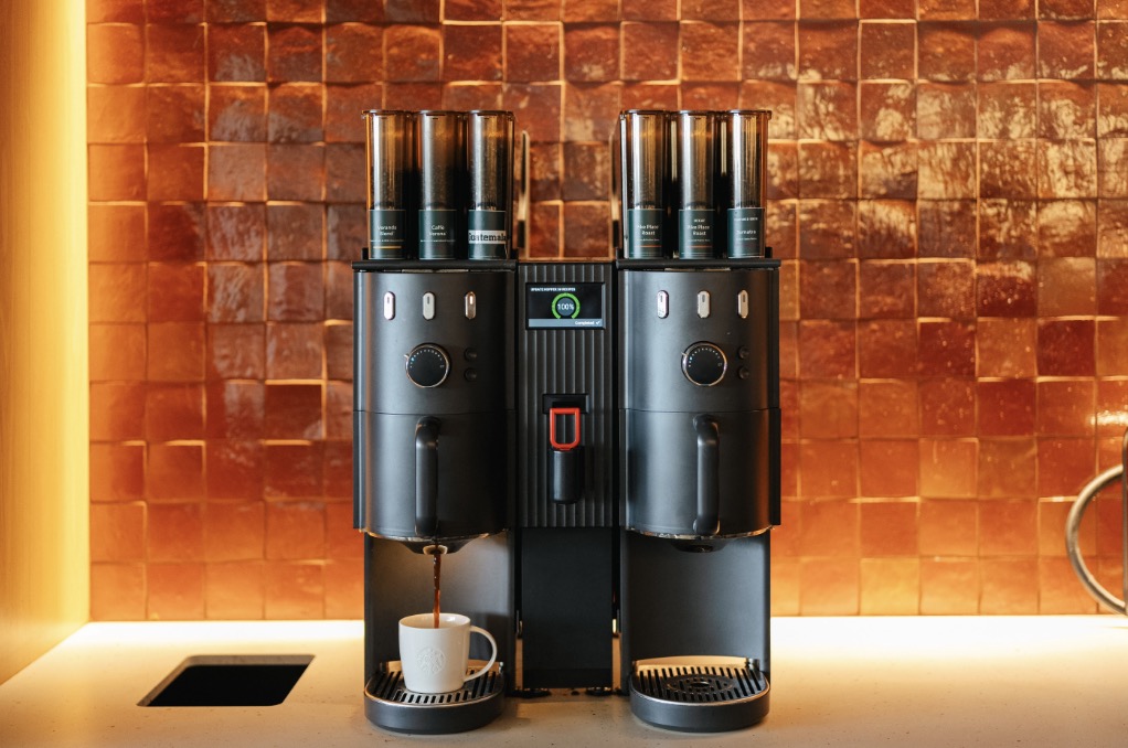 The new Clover Vertica system is a more inclusive coffee machine, with large dials, protruding buttons and lights that indicate when coffee is done brewing.