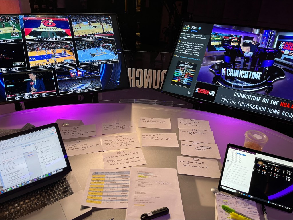 Jared Greenberg's command center for 'NBA CrunchTime' in Atlanta.