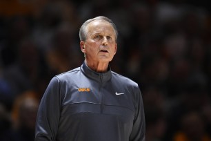 Head coach Rick Barnes of the Tennessee Volunteers looks on against the LSU Tigers.