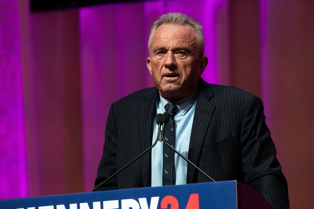 Robert F. Kennedy, Jr. speaks at a voter rally in Grand Rapids, Mich. on Feb. 10.