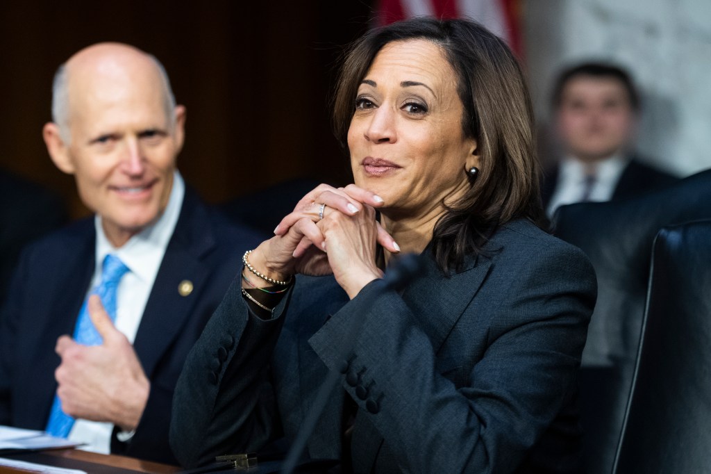 Sen. Kamala Harris, D-Calif., and Rick Scott, R-Fla., attend the Senate Homeland Security and Governmental Affairs Committee hearing titled Threats to the Homeland, in Hart Building on Tuesday, November 5, 2019.