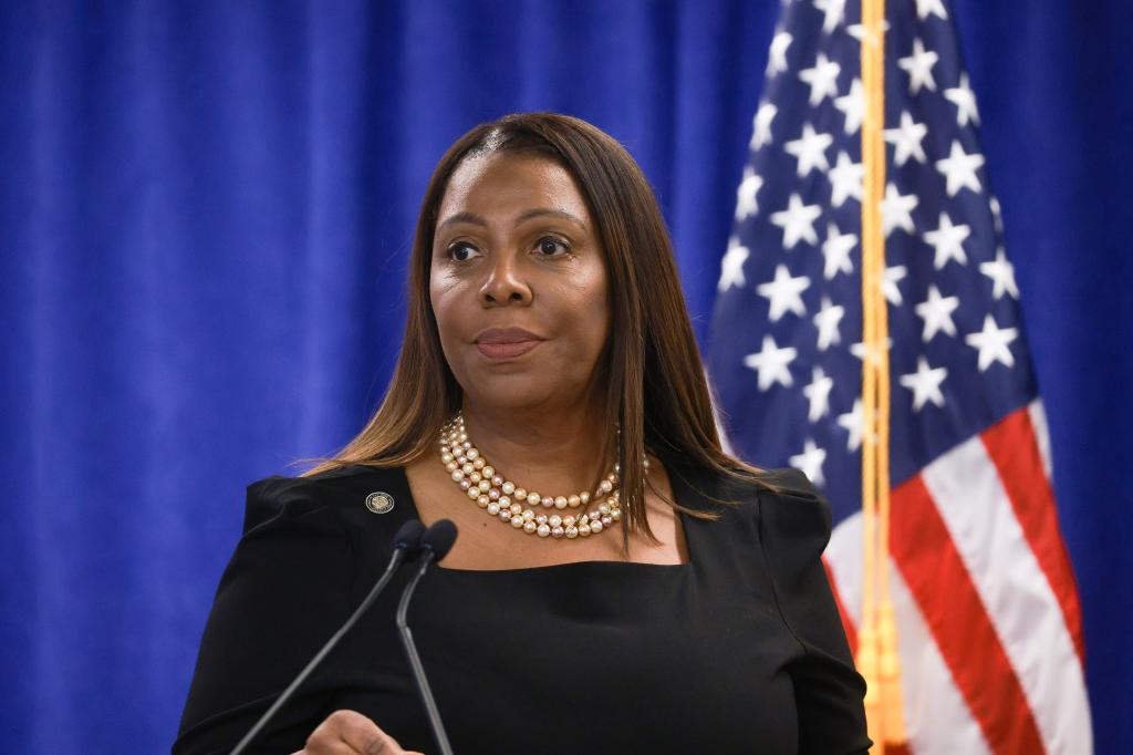 New York Attorney General Letitia James speaks during a press conference in response to a ruling today in the civil fraud trial against former President Donald J. Trump.