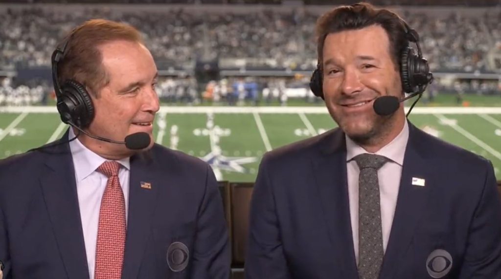 Tony Romo and Jim Nantz on a CBS NFL broadcast.