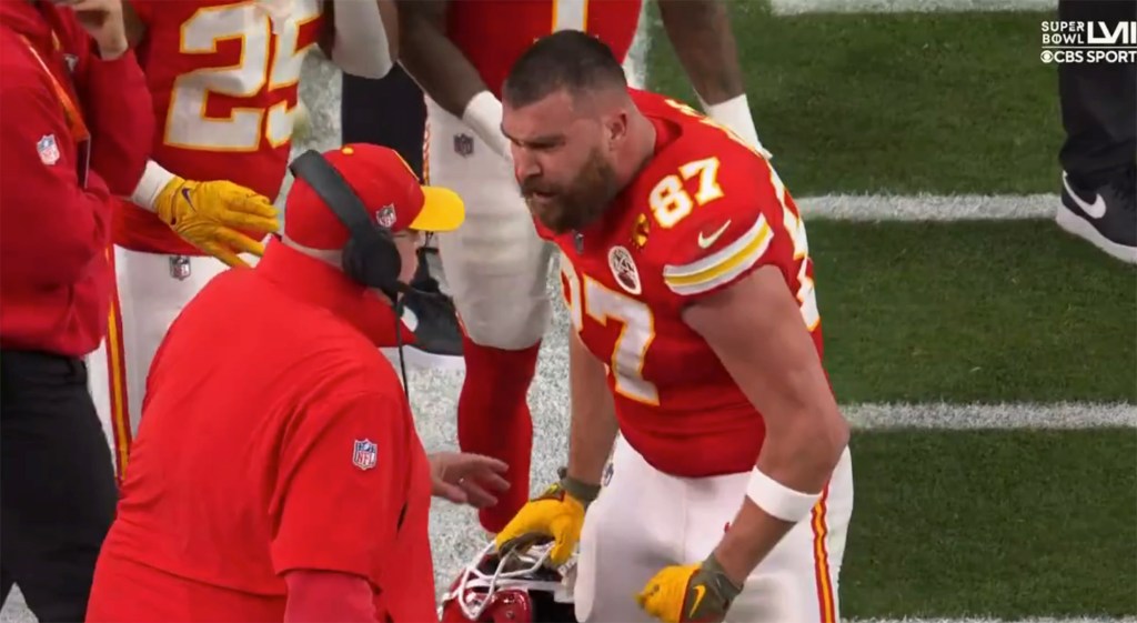 Travis Kelce screaming at Andy Reid
