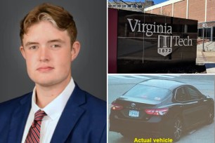 Johnny Roop; Virginia Tech sign; black Toyota Camry