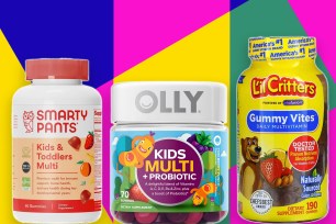 kid's vitamins on multi-color background