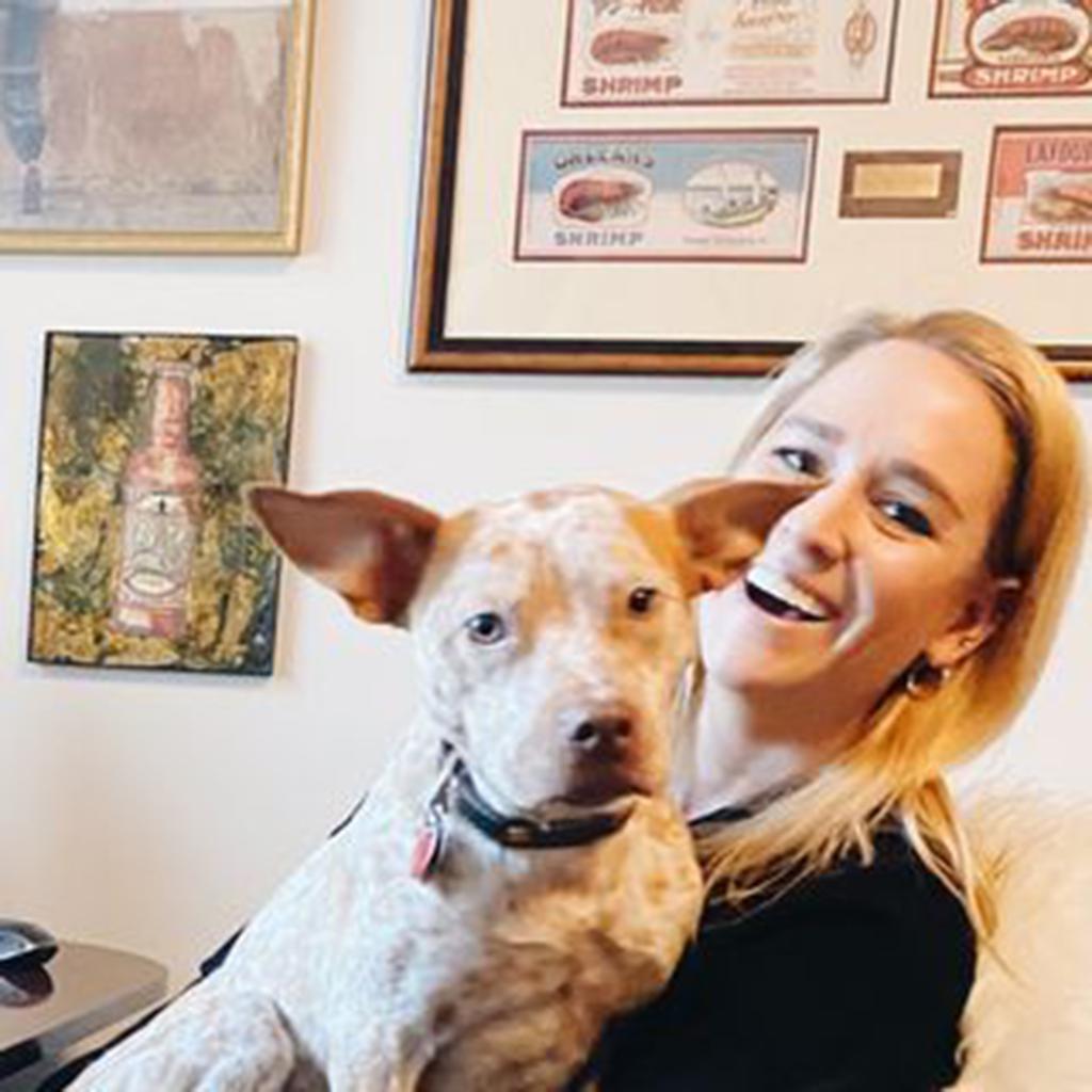 Andrea Bischof holding a dog