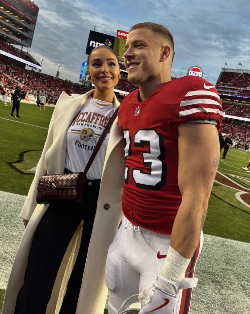 Olivia Culpo with 49ers running back Christian McCaffrey.