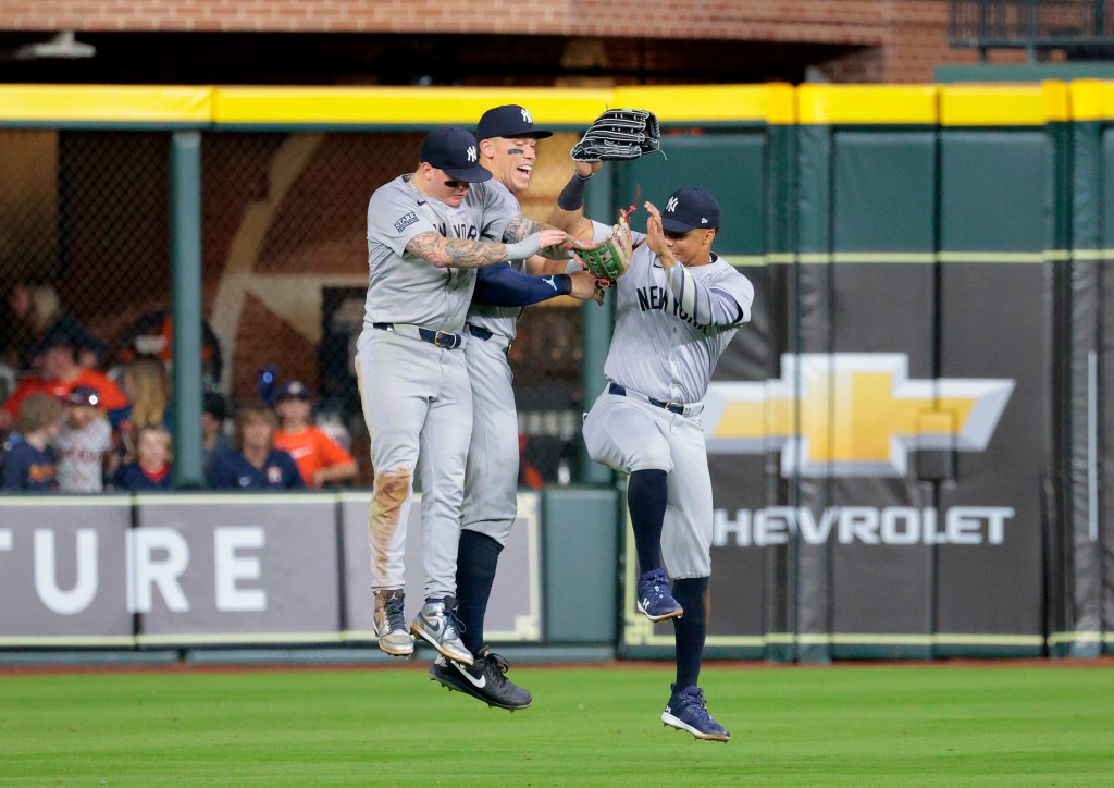 The Yankees celebrate their second win of the season.