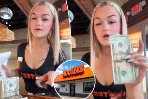 (Main) TikTok user and Hooters waitress Jordan Williams, 20, from Alabama. (Inset) Hooters restaurant.