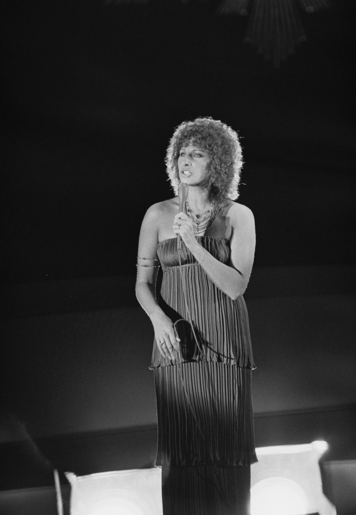 Barbra Streisand performing at the 1977 Oscars.